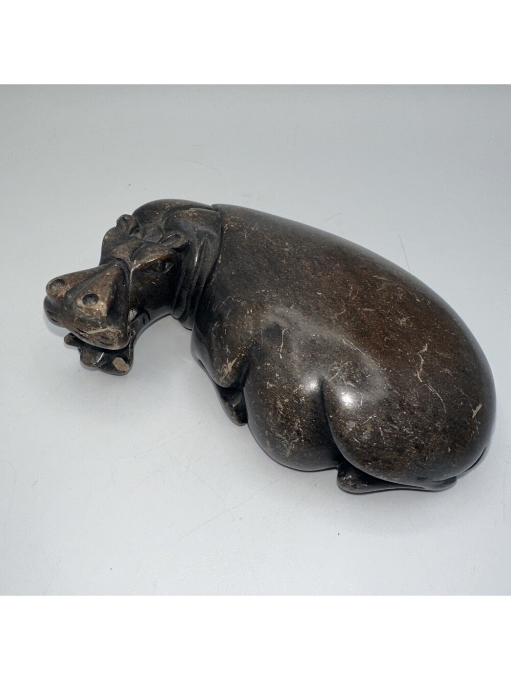 Vintage 1960's Rare Hand Carved Brown Soapstone Hippopotamus House Hippo